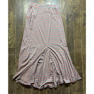 Nine 1 Eight Flare Maxi Skirt Size Medium (W26xL36) Gray/Coral Stripe NWT